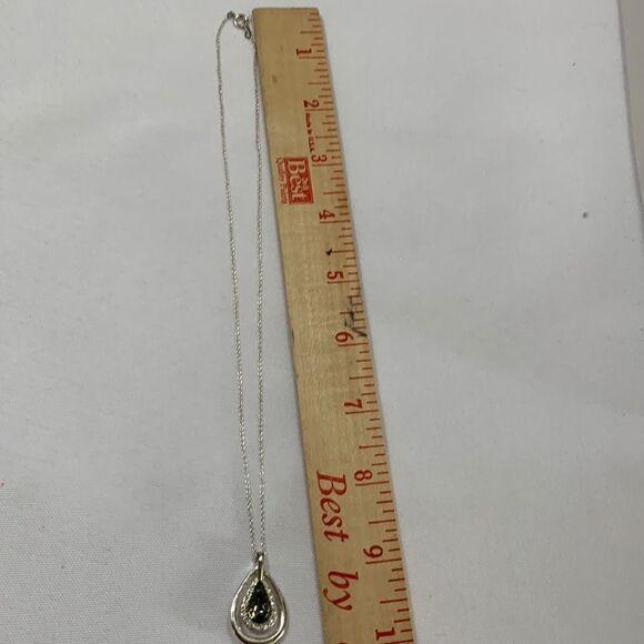 Avon silvertone teardrop necklace with rhinestones & gray topaz - Picture 3 of 6